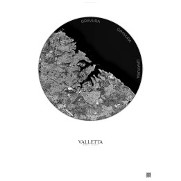Affiche Valletta – Poster vue satellite 6km N&B | Gravura – Fond clair