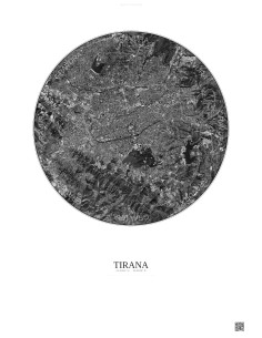 Affiche Tirana – Poster vue satellite 6km N&B | Gravura – Fond clair