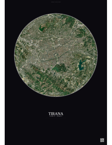 Tirana Satellite View Poster 6km Color | Gravura – Dark background