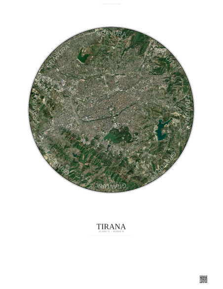 Affiche Tirana – Poster vue satellite 6km Couleur | Gravura – Fond clair