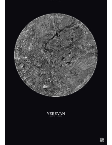 Yerevan Satellite View Poster 10km B&W | Gravura – Dark background