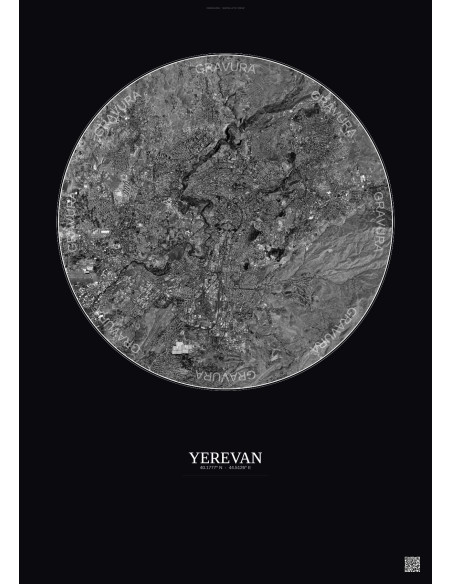 Yerevan Satellite View Poster 10km B&W | Gravura – Dark background