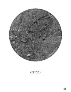 Affiche Yerevan – Poster vue satellite 10km N&B | Gravura – Fond clair