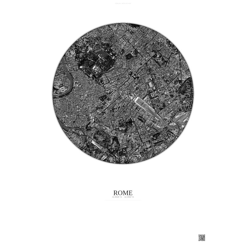 Affiche Rome – Poster vue satellite 2.5km N&B | Gravura – Fond clair