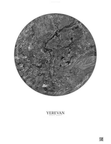 Affiche Yerevan – Poster vue satellite 10km N&B | Gravura – Fond clair
