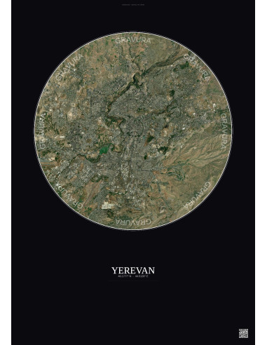 Affiche Yerevan – Poster vue satellite 10km Couleur | Gravura – Fond foncé