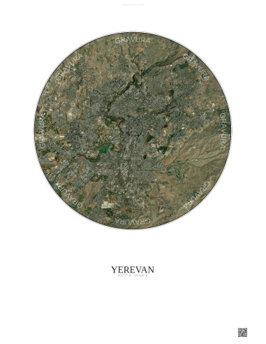 Affiche Yerevan – Poster vue satellite 10km Couleur | Gravura – Fond clair
