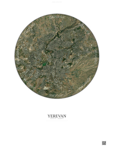 Affiche Yerevan – Poster vue satellite 10km Couleur | Gravura – Fond clair
