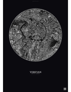 Affiche Yerevan – Poster vue satellite 2.5km N&B | Gravura – Fond foncé