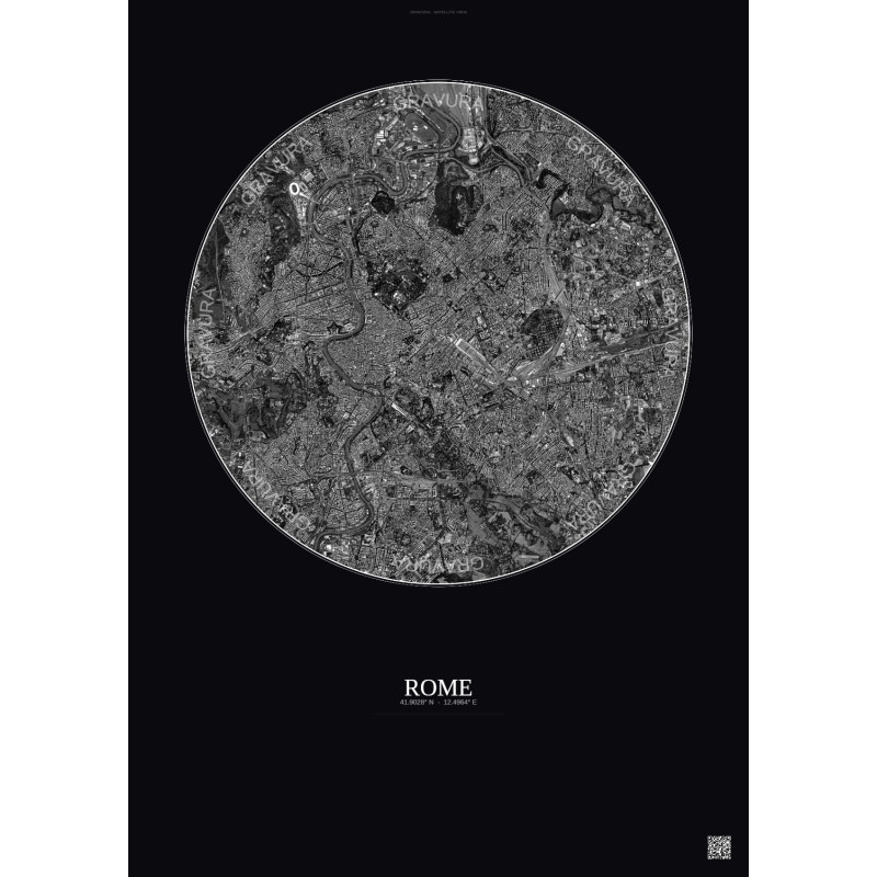 Affiche Rome – Poster vue satellite 6km N&B | Gravura – Fond foncé