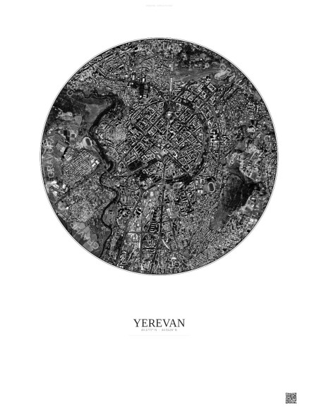 Affiche Yerevan – Poster vue satellite 2.5km N&B | Gravura – Fond clair