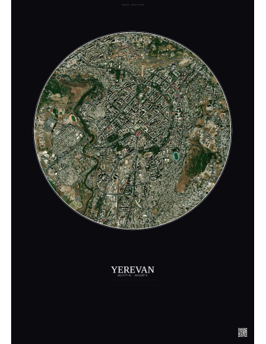 Affiche Yerevan – Poster vue satellite 2.5km Couleur | Gravura – Fond foncé
