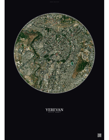 Affiche Yerevan – Poster vue satellite 2.5km Couleur | Gravura – Fond foncé