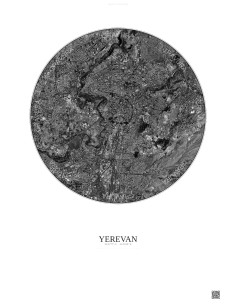 Affiche Yerevan – Poster vue satellite 6km N&B | Gravura – Fond clair