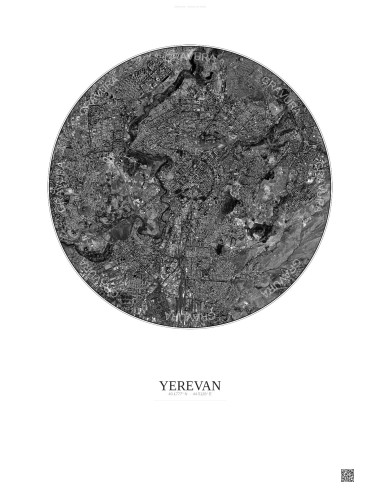 Affiche Yerevan – Poster vue satellite 6km N&B | Gravura – Fond clair