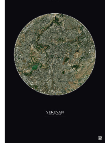 Affiche Yerevan – Poster vue satellite 6km Couleur | Gravura – Fond foncé