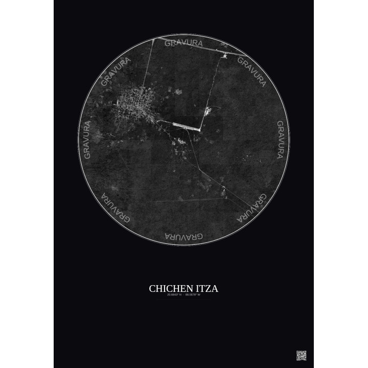 Affiche Chichen Itza – Poster vue satellite 5km N&B | Gravura – Fond foncé