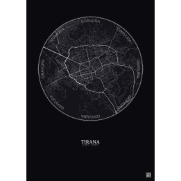 Affiche Tirana – Poster carte de ville 6km | Gravura – Fond foncé