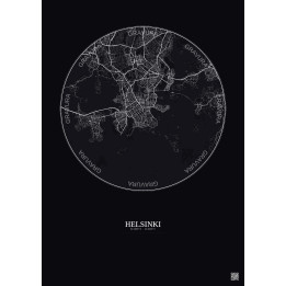 Affiche Helsinki – Poster carte de ville 6km | Gravura – Fond foncé