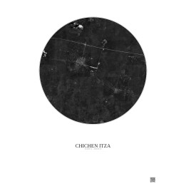 Affiche Chichen Itza – Poster vue satellite 10km N&B | Gravura – Fond clair