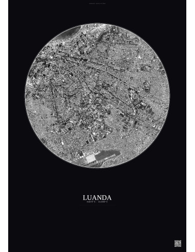 Luanda Satellite View Poster 2.5km B&W | Gravura – Dark background