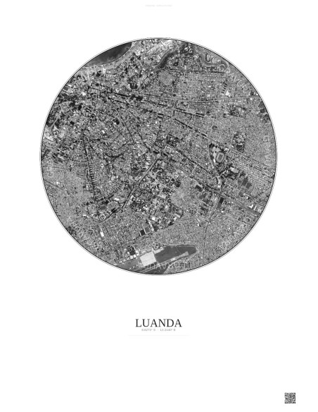 Luanda Satellite View Poster 2.5km B&W | Gravura – Light background