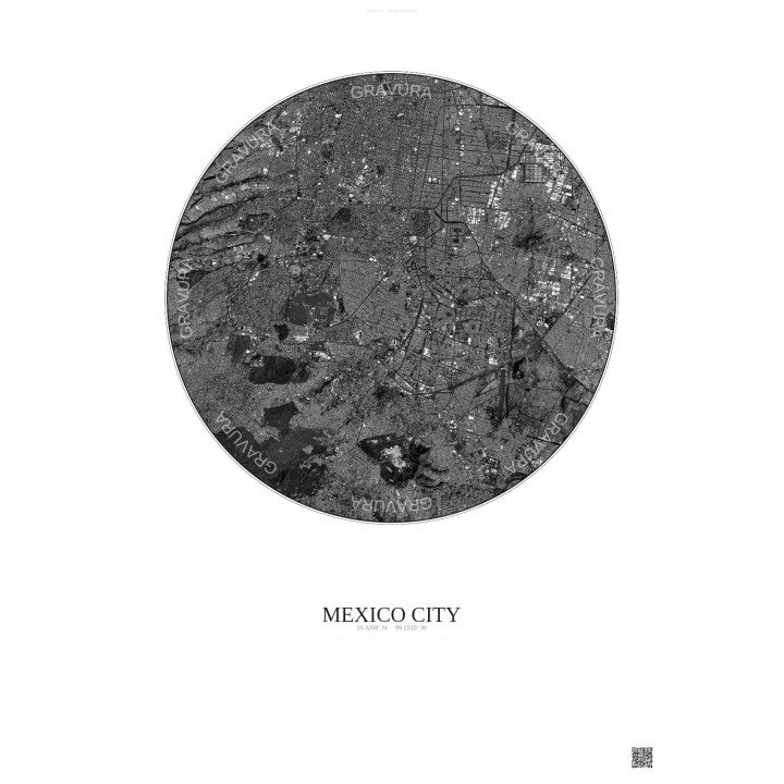 Mexico City Satellite View Poster 10km B&W | Gravura – Light background