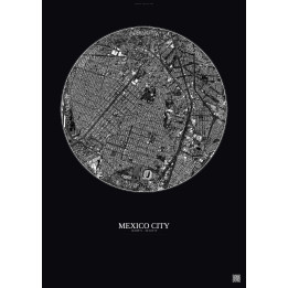 Affiche Mexico City – Poster vue satellite 2.5km N&B | Gravura – Fond foncé