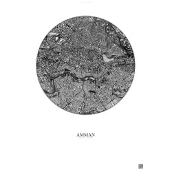 Affiche Amman – Poster vue satellite 2.5km N&B | Gravura – Fond clair