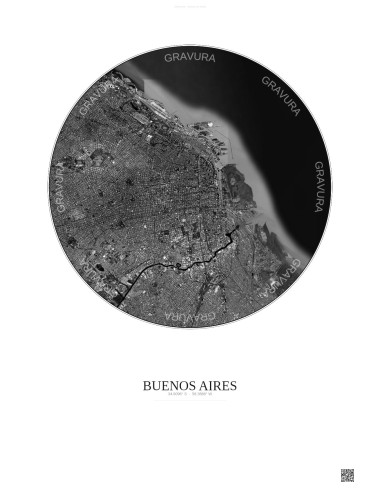 Affiche Buenos Aires – Poster vue satellite 10km N&B | Gravura – Fond clair
