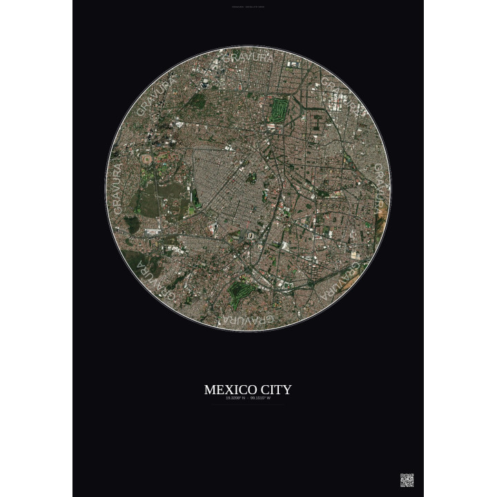 Affiche Mexico City – Poster vue satellite 6km Couleur | Gravura – Fond foncé