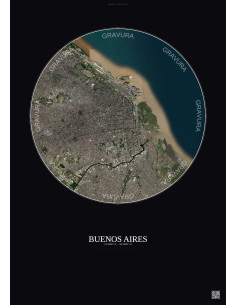 Buenos Aires Satellite View Poster 10km Color | Gravura – Dark background