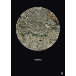 Affiche Amman – Poster vue satellite 2.5km Couleur | Gravura – Fond foncé