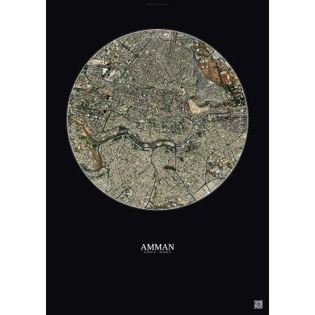 Affiche Amman – Poster vue satellite 2.5km Couleur | Gravura – Fond foncé