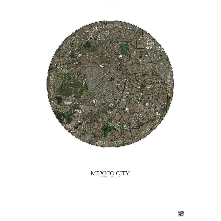 Mexico City Satellite View Poster 6km Color | Gravura – Light background