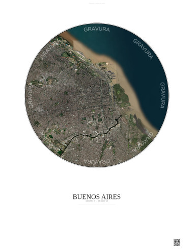 Affiche Buenos Aires – Poster vue satellite 10km Couleur | Gravura – Fond clair