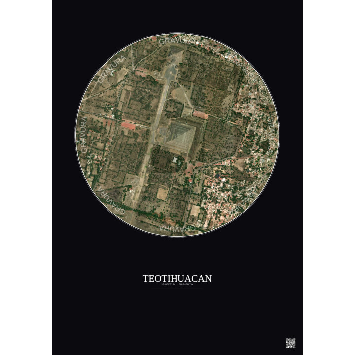 Affiche Teotihuacan – Poster vue satellite 1km Couleur | Gravura – Fond foncé