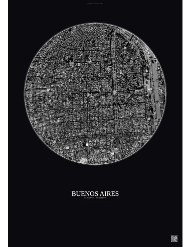 Affiche Buenos Aires – Poster vue satellite 2.5km N&B | Gravura – Fond foncé
