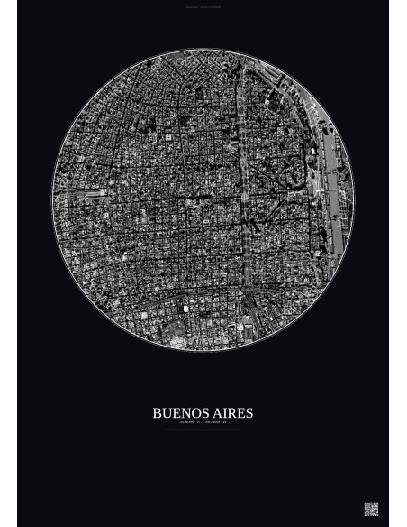 Affiche Buenos Aires – Poster vue satellite 2.5km N&B | Gravura – Fond foncé