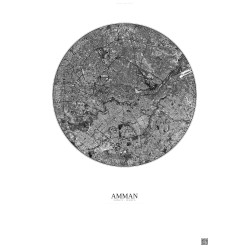 Affiche Amman – Poster vue satellite 6km N&B | Gravura – Fond clair