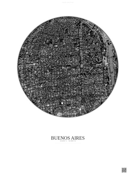 Affiche Buenos Aires – Poster vue satellite 2.5km N&B | Gravura – Fond clair