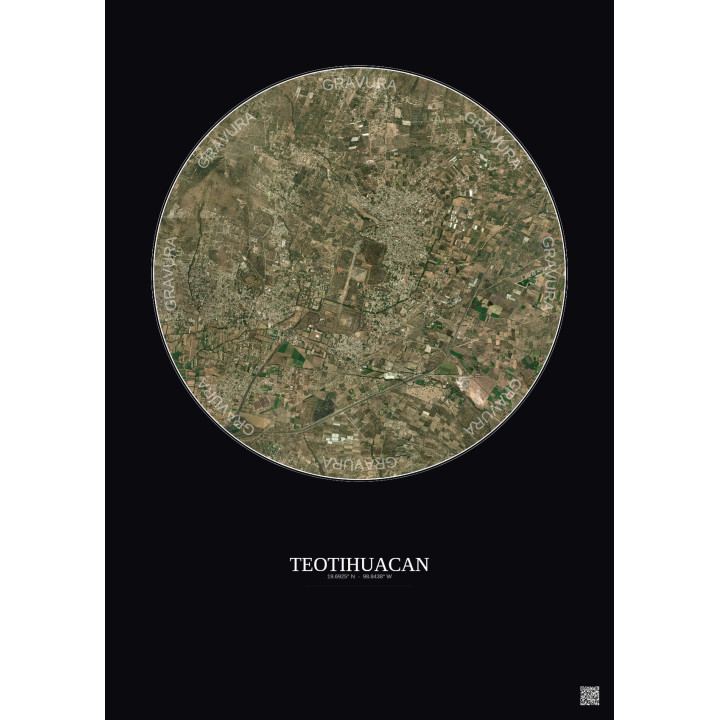 Affiche Teotihuacan – Poster vue satellite 5km Couleur | Gravura – Fond foncé