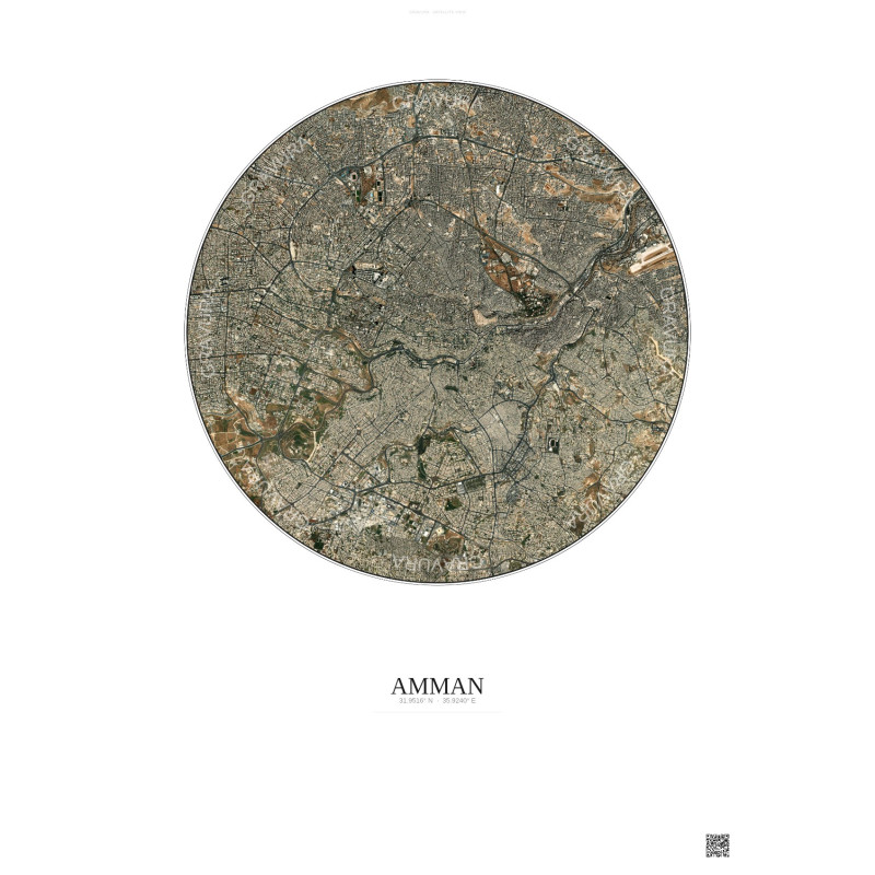 Affiche Amman – Poster vue satellite 6km Couleur | Gravura – Fond clair