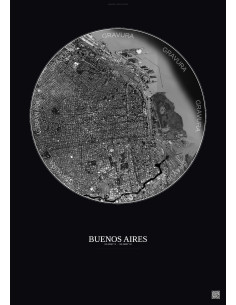 Buenos Aires Satellite View Poster 6km B&W | Gravura – Dark background
