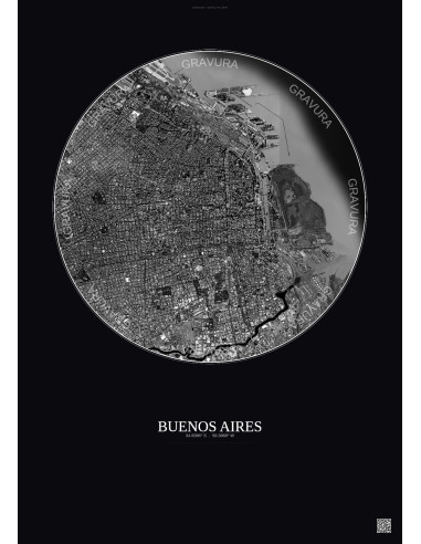 Buenos Aires Satellite View Poster 6km B&W | Gravura – Dark background