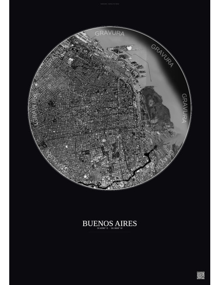 Buenos Aires Satellite View Poster 6km B&W | Gravura – Dark background