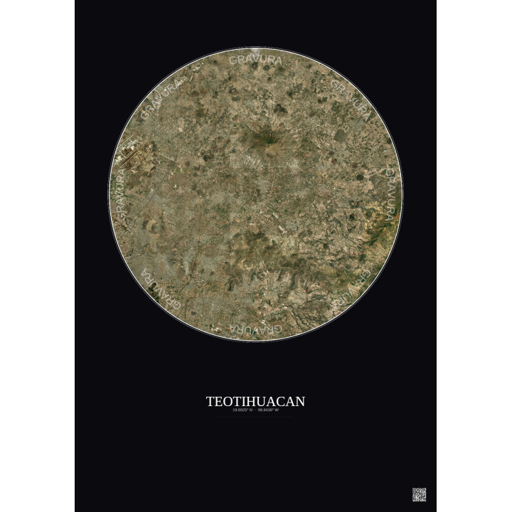 Affiche Teotihuacan – Poster vue satellite 20km Couleur | Gravura – Fond foncé
