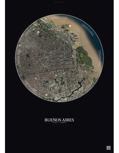 Buenos Aires Satellite View Poster 6km Color | Gravura – Dark background