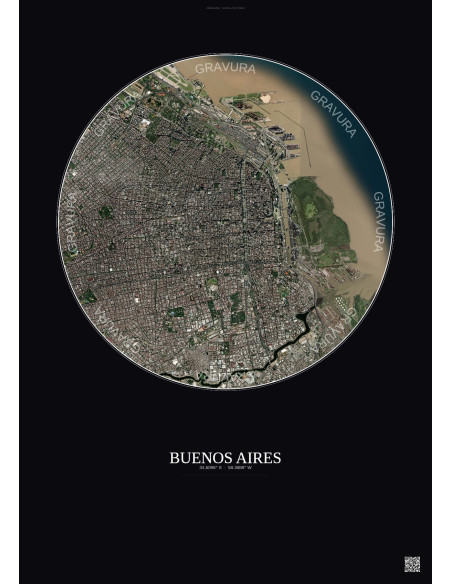 Buenos Aires Satellite View Poster 6km Color | Gravura – Dark background
