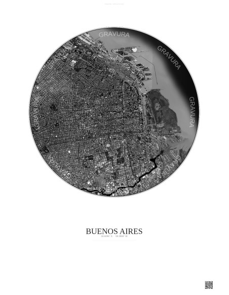 Buenos Aires Satellite View Poster 6km B&W | Gravura – Light background